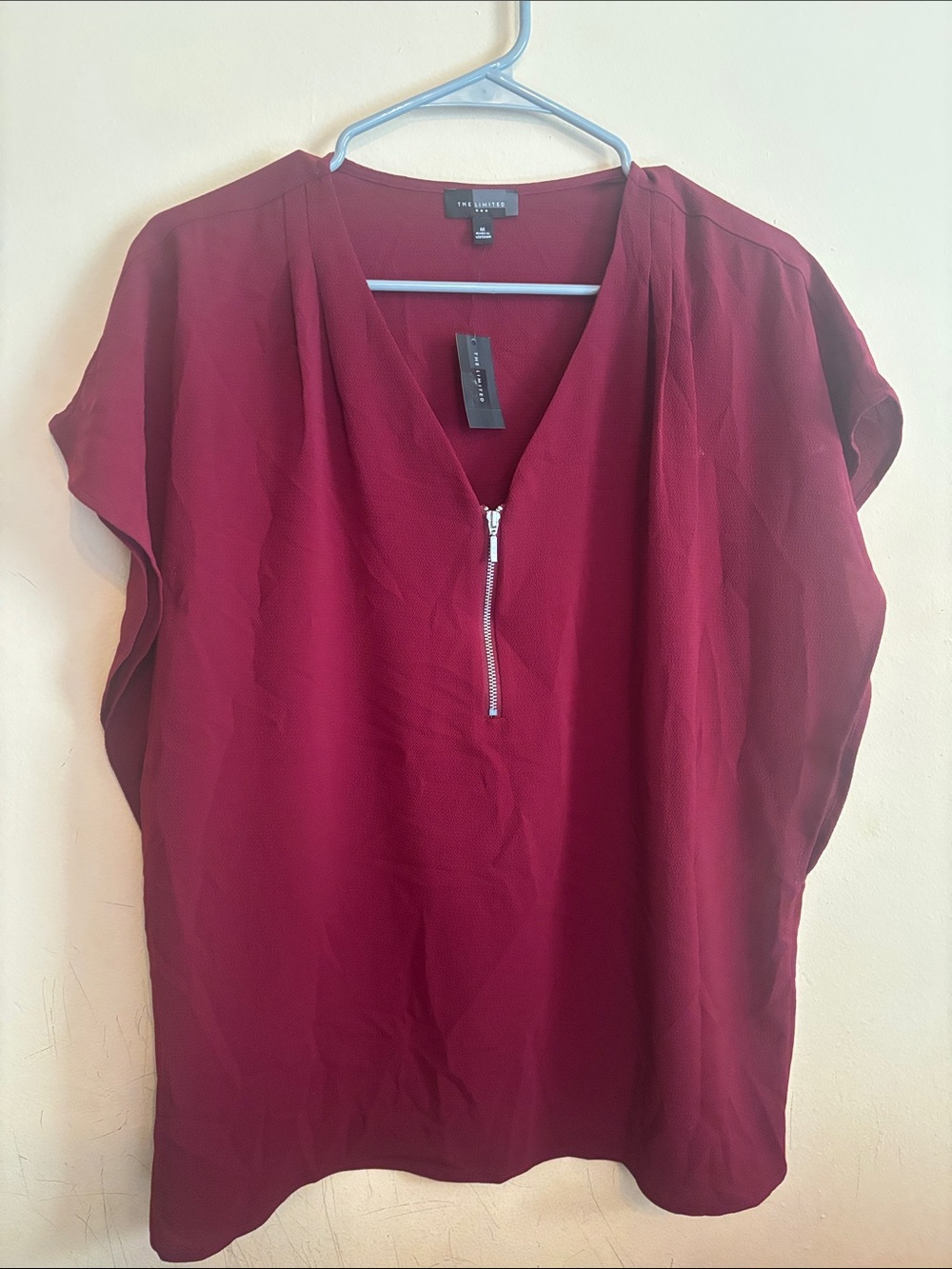 The Limited Burgundy V-Neck Blouse with Front Zip